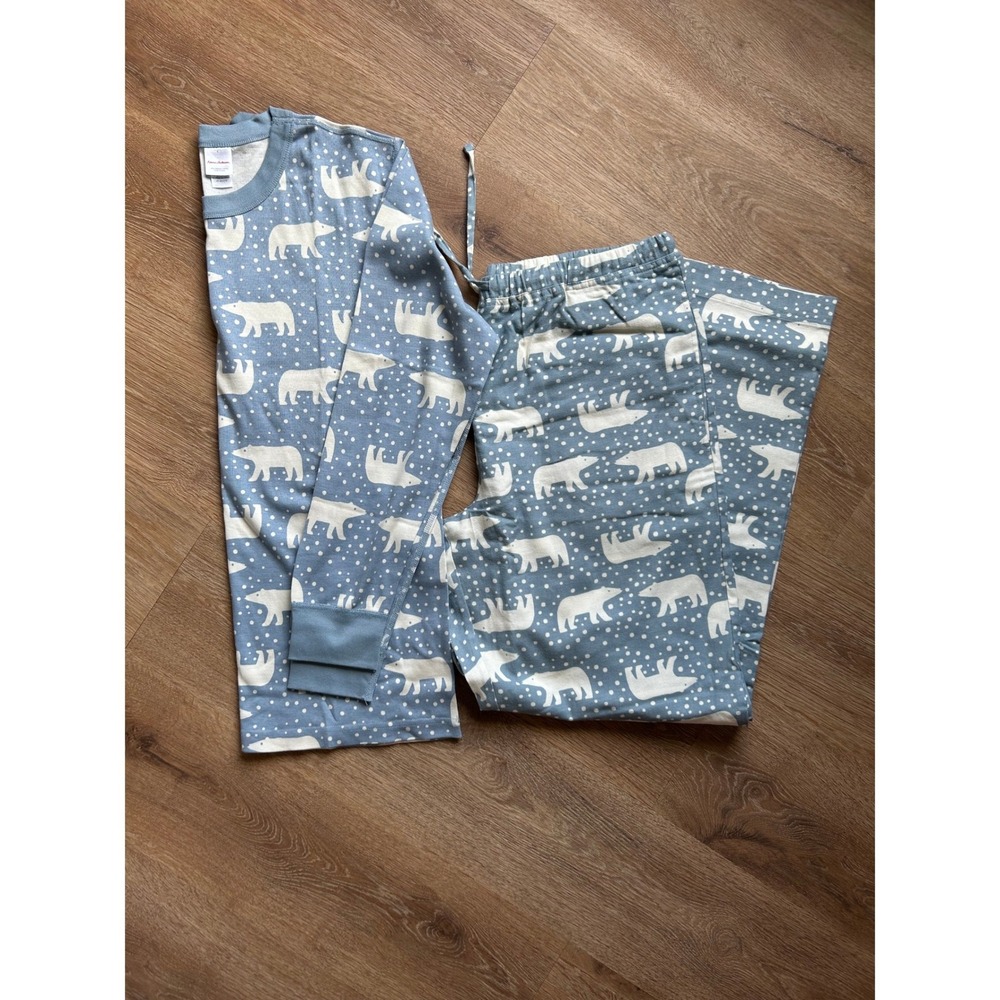 Hanna Andersson Polar Bear Organic Cotton Pajama Set Blue Cream Womens Large